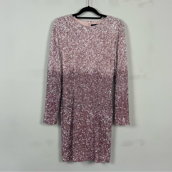 RETROFETE NIKKI OMBRE PINK MINI SEQUIN DRESS WITH SLEEVES SIZE MEDIUM - Picture 4 of 11